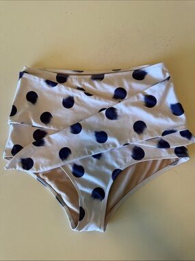 Kortni Jeane White Bikini Bottoms with Navy Polka Dots